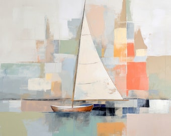 Abstracte regatta 11/blauwe kustcanvasafdruk, kunst aan de grote muur, abstracte kustcanvasafdruk, aangepaste zeemuurkunst