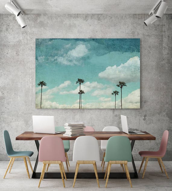 ORL-5896 Touching The Sky, Blue Tropical Canvas Art Print, Large Palms Canvas Art Print up to 72 by Irena Orlov