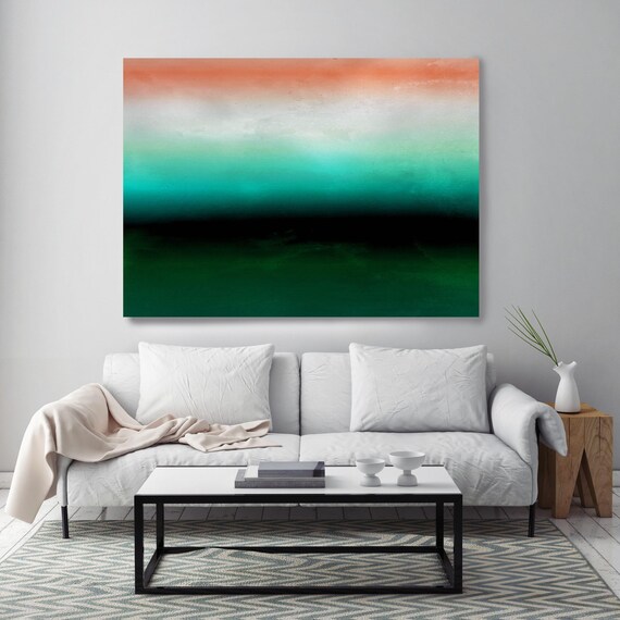 Abstract Minimalist Rothko Inspired 01-23. Green Orange Turquoise Watercolor Abstract, Abstract Canvas Art Print up to 72" by Irena Orlov
