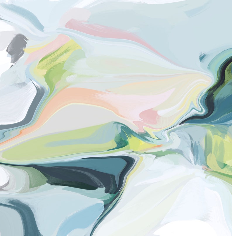 Abstract Light Blue and Green Painting on Canvas Flow Etsy