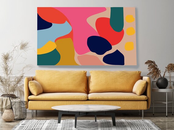 Abstract Colorful Shapes Wall Art, Abstract Wall Art, Modern Wall Art, Canvas Art Print, Boho Wall Art, Modern canvas art