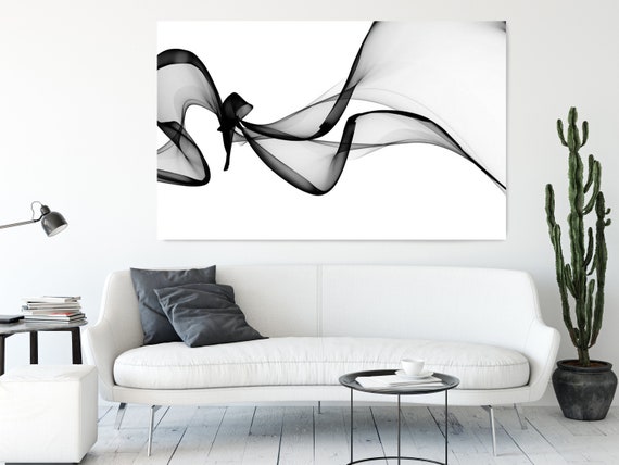 Black and White Abstract Art, Large Contemporary Canvas Art Print Modern Art Minimalist Print, Dynamic Movement-Abstraction