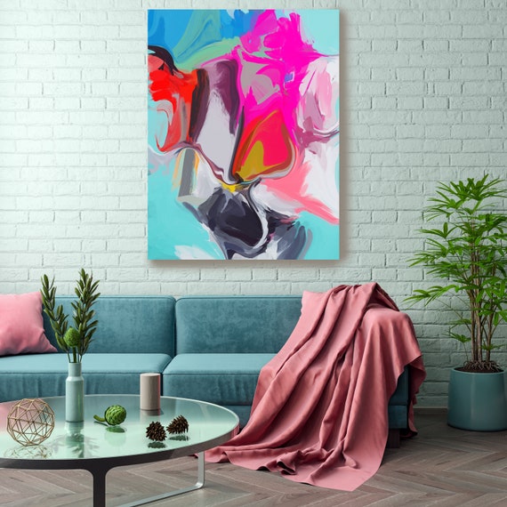 Boho Abstract Wall Art, Pink Blue Abstract Canvas Print, Energy Flow Wall Art, Abstract Art, Contemporary Art, Secret from the common 1