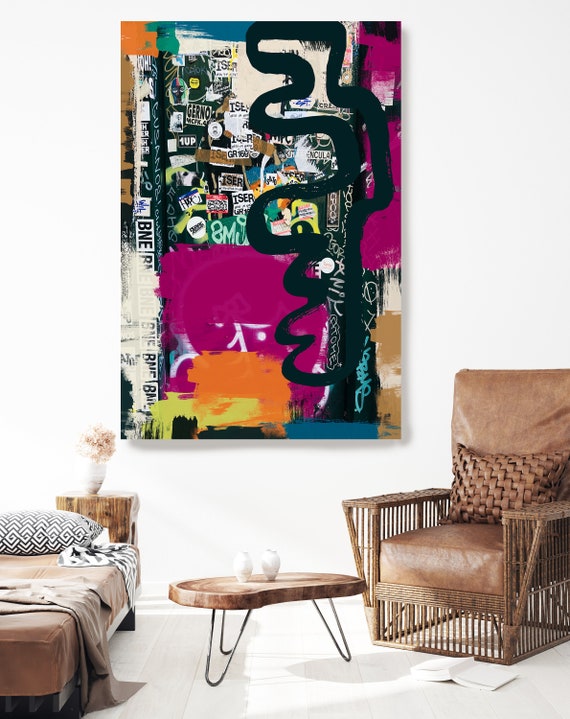 Graffiti Wall Art Street Art, Magenta Orange Street Art Painting Print on Canvas, Large Canvas Print, Urban Canvas Print, The World as it is