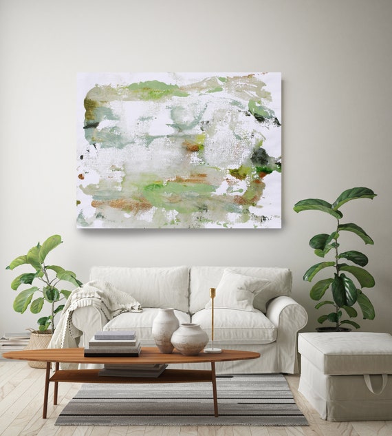 Faded 4, Green Rustic Abstract Painting  Modern Art Abstract Painting Extra Large Painting Extra Large Abstract Canvas Print