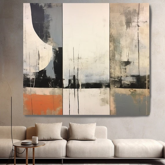 Contemporary Abstract Painting, Divided, Beige Abstract Wall Art, Canvas Wall Art,Muted Colors Modern Painting Canvas Print, Hotel Art