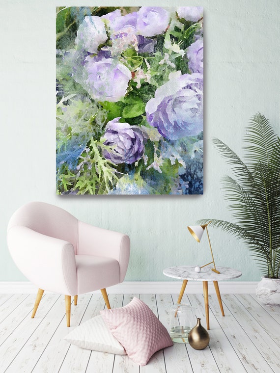 Morning Sunrise Purple Flowers Floral Watercolor Painting Print watercolor painting floral canvas print shabby chic Roses canvas print