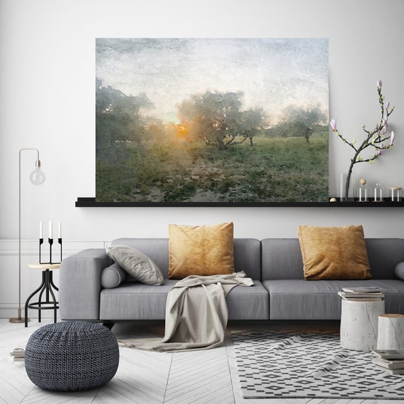 Landscape Watercolor Art | Landscape Canvas | Nature Painting | Watercolor Nature Art | Green Landscape Painting | Sunrise Canvas Print