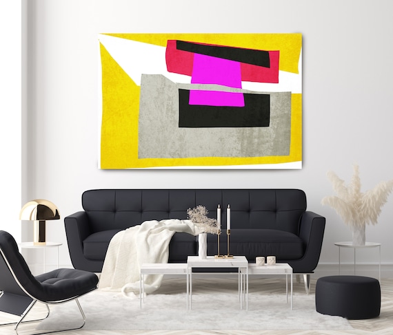 Modern Wall Art Canvas Art Print, Electric Geometric Art, Shape Colors Design 15-29-16, Boho decor, Yellow Pink Scandinavian Art