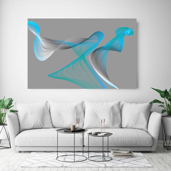 Air Breeze 12. Abstract New Media Art, Wall Decor, Extra Large Abstract Gray Blue Contemporary Canvas Art Print up to 72" Irena Orlov