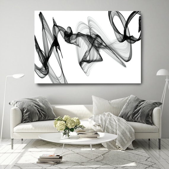 Black and White Wall Art, Social influences, Home Decor Wall Art Black White Abstract Canvas Print Brush Stroke Minimalist Office Art