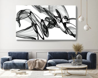 Black and White Wall Art, Home Decor Wall Art Black and White Canvas Print Abstract Print Large Wall Art, Office Decor, Movement Line Art
