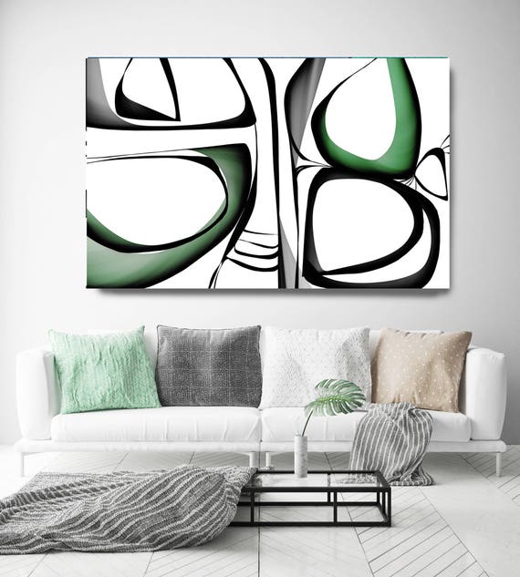 Mid Century Abstract 1-3. Mid-Century Modern Green Black Canvas Art Print, Mid Century Modern Canvas Art Print up to 72" by Irena Orlov