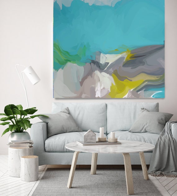 In waves, Acrylic Modern Art, Abstract Painting Teal Turquoise Painting on Canvas, Extra Large Wall Art, Contemporary Home Decor Irena Orlov