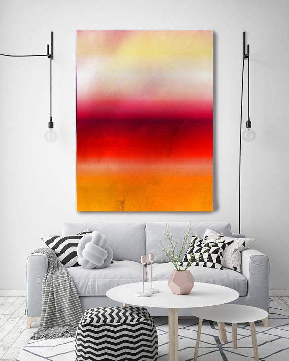 Inspired by Rothko 65, Ombre Watercolor Abstract,  Extra Large Abstract Red Yellow Contemporary Canvas Art Print up to 72" by Irena Orlov