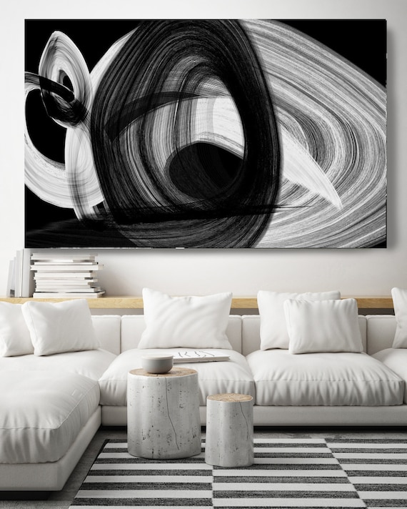 Black and White art, Black Abstract Art, Abstract Black and White Circle, Black and White Abstract Painting Minimalist Art Canvas Art Print