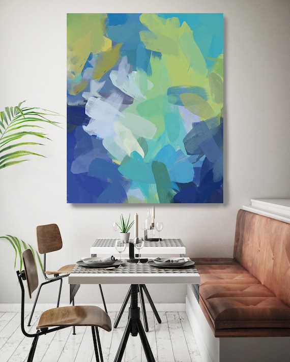 Large Abstract Green Blue painting Canvas, Abstract Canvas Print Large Modern Abstract Wall Art, Abstract Painting
