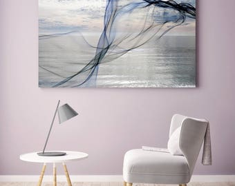 ORL-11592 Silver ocean breeze 9. Extra Large Contemporary Blue Canvas Art Print, Seascape Abstract Canvas Art up to 80"  by Irena Orlov