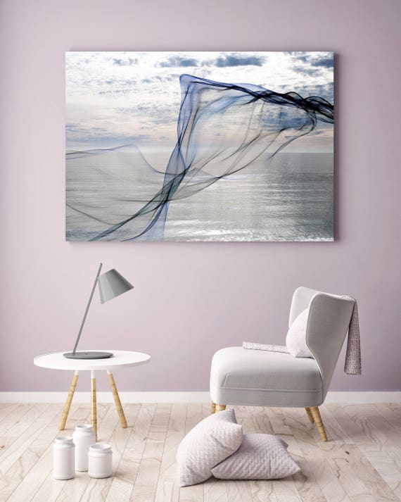 ORL-11592 Silver ocean breeze 9. Extra Large Contemporary Blue Canvas Art Print, Seascape Abstract Canvas Art up to 80"  by Irena Orlov