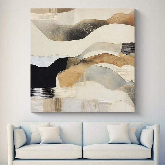 Abstract Tangled Fragments-37 in Neutral Colors, Contemporary art, Minimalist Painting Print, Canvas Print Painting Art, Office Art