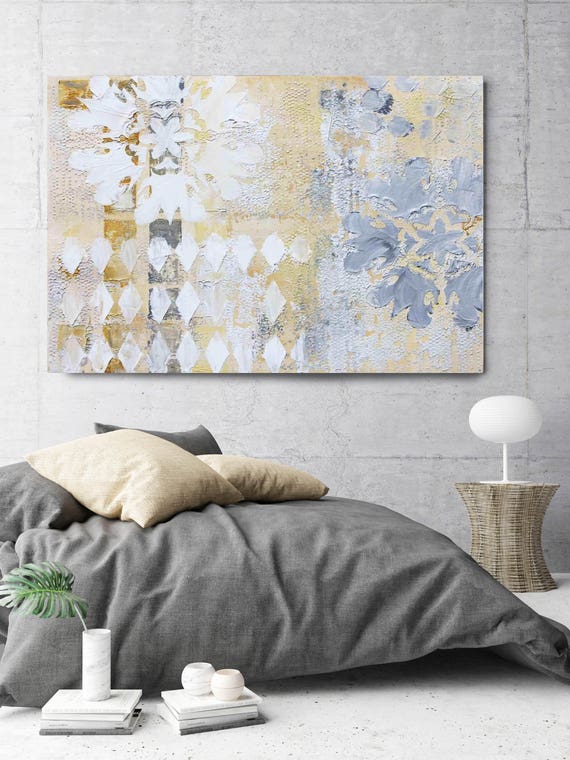 Composition W23. Yellow Gray White Abstract Art, Extra Large Abstract Colorful Contemporary Canvas Art Print up to 72" by Irena Orlov