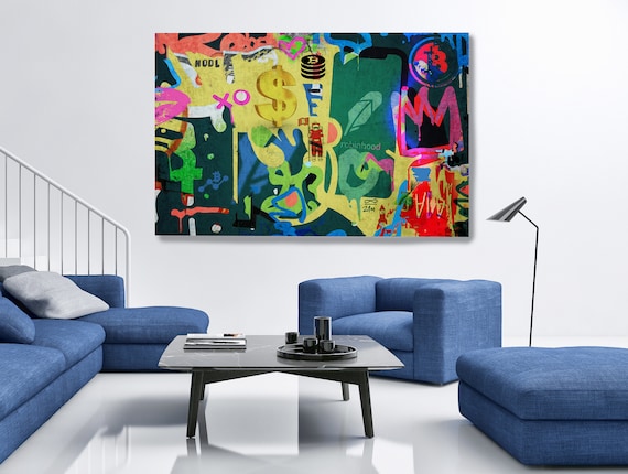 Robinhood Financial Wall Street Art Graffiti Abstract Canvas, Graffiti, Stock Market Art, Robinhood Artwork Canvas Print