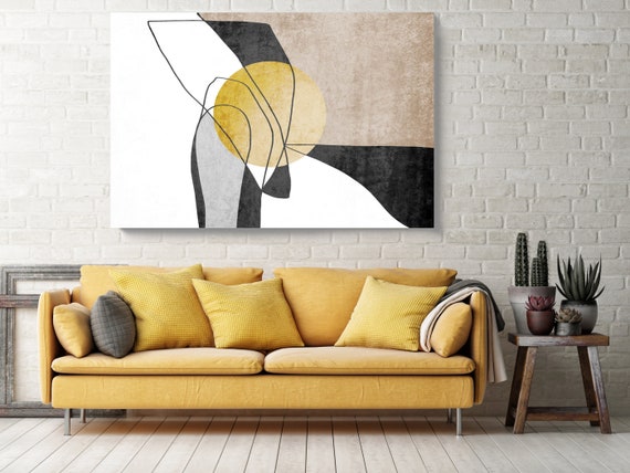 Abstract Line Art 1. Line Art Modern Colorful Canvas Art Print Scandinavian print Minimalist abstract Wall decor Black Yellow Minimalist Art