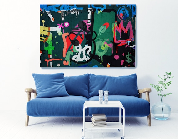 Robinhood Financial Market Moments Wall Street Art Graffiti Abstract Canvas, Stock Market Art, Robinhood Art Print