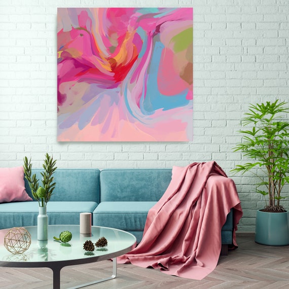 Fathom Pink Blue Abstract Fine Art Canvas, Abstract Art, Contemporary Art, Modern Pink Painting, Expressionism Canvas Print