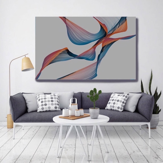 Color Movement 3. Abstract New Media Art, Wall Decor, Extra Large Abstract Gray Blue Red Canvas Art Print up to 72" by Irena Orlov