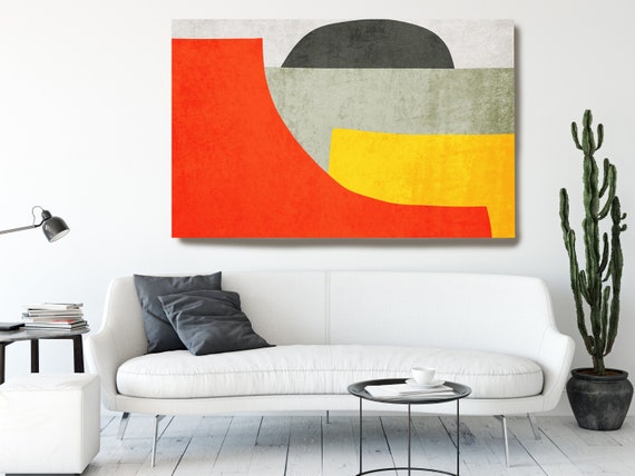 Large Modern Wall Canvas Art Print, Geometric Art Boho decor, Red Scandinavian Art, N-10-135, Modern Living Room Wall Decor