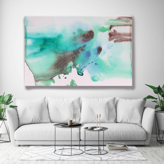 Coastal Watercolor Abstract 65. Watercolor Abstract Blue Brown Canvas Art Print, Watercolor Painting Print up to 72" by Irena Orlov