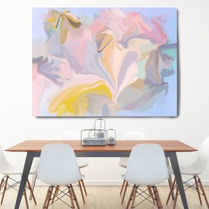 Yellow and Pink, Abstract Painting Extra Large Abstract Hand Painted Acrylic Painting Pink Blue Yellow Contemporary Canvas Print