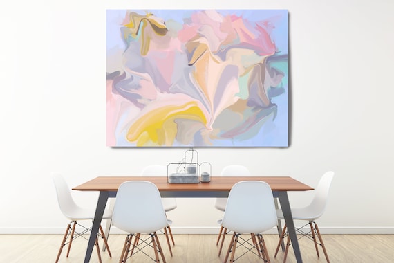 Yellow and Pink, Abstract Painting Extra Large Abstract Hand Painted Acrylic Painting Pink Blue Yellow Contemporary Canvas Print