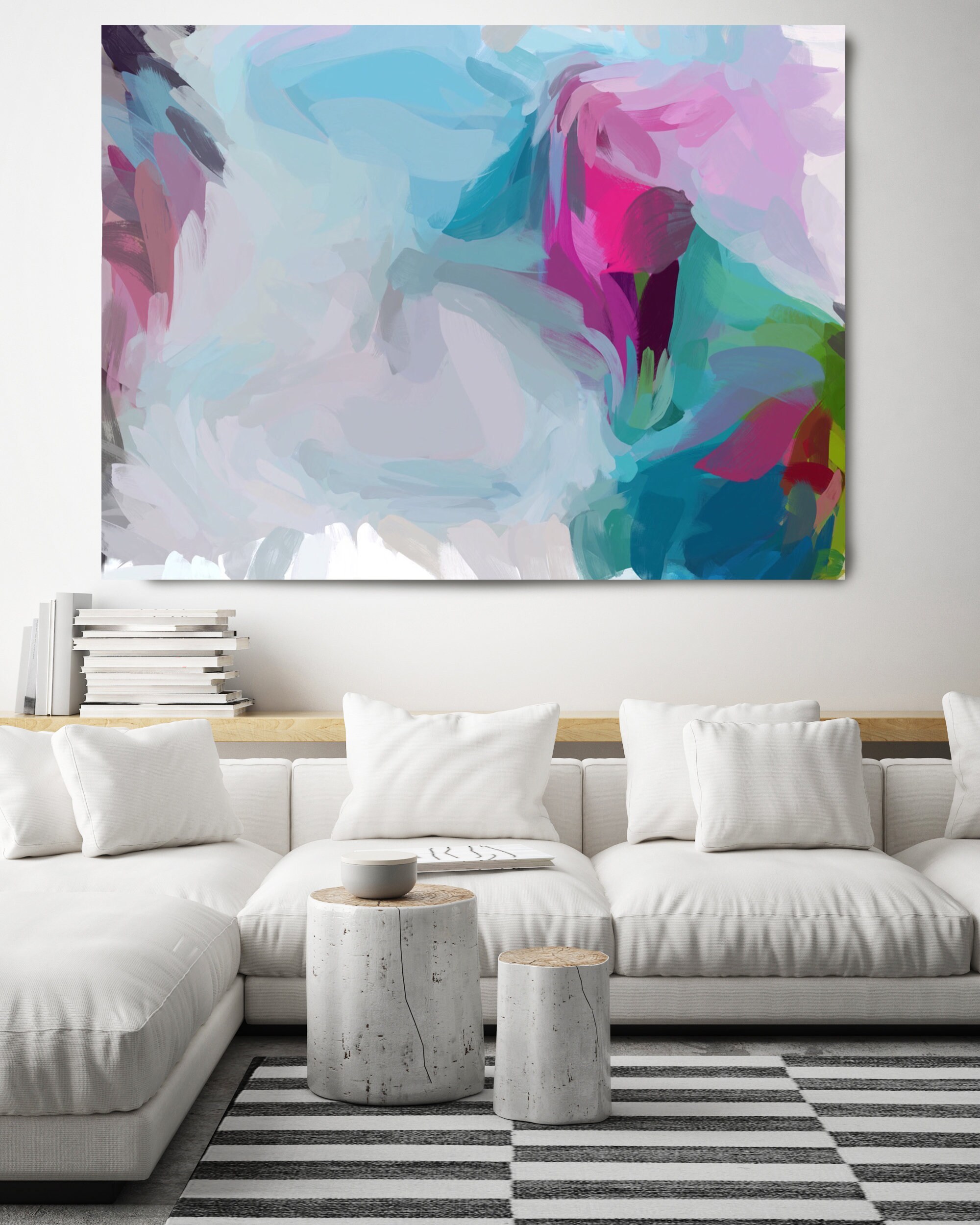 Fortunes of Romance, Blue Magenta Abstract Painting, Abstract Blue