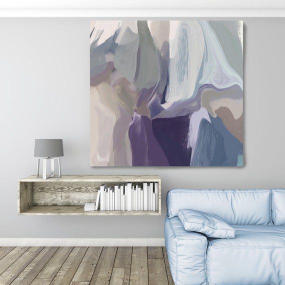 Mixed Feelings 2, Huge Turquoise Purple Beige Gray Abstract Modern Canvas Art Print, Canvas Painting Print up to 50" by Irena Orlov