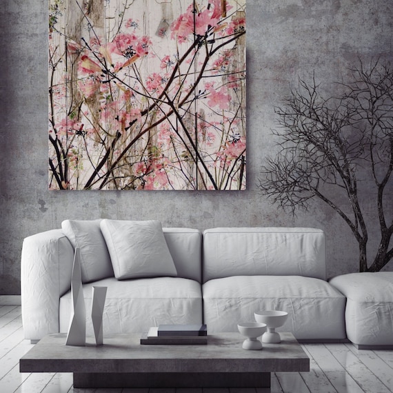 Here's The Spring. Extra Large up to 45 inches Rustic Cottage Chic Floral Canvas Art Print, Pink Pastel Colors Wall Art Decor by Irena Orlov