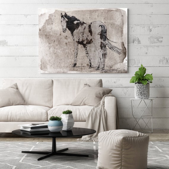 Horse on the meadow 3 | Horse Painting | Giclee | Farm Animal | Horse Art| Rustic Horse | Horse Canvas | Abstract Horse Watercolor Horse