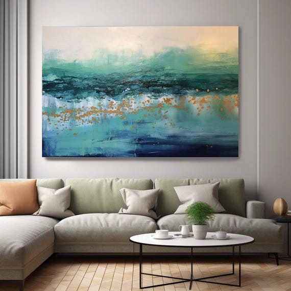 Rhythmic Sea Dance-28, Vibrant Coastal Painting Print on Canvas, Abstract Art Contemporary Living Room Decor, Wall Art Coastal