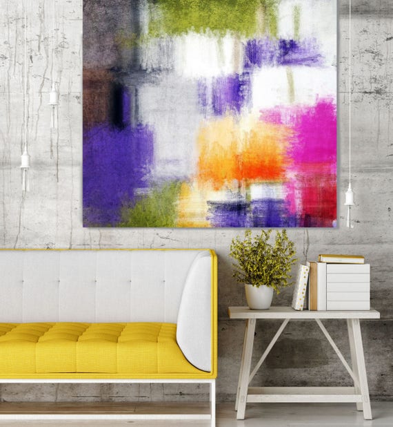 Abstract Rhythms NO 33. Geometrical Abstract Art, Wall Decor, Large Abstract Purple Pink Canvas Art Print up to 48" by Irena Orlov