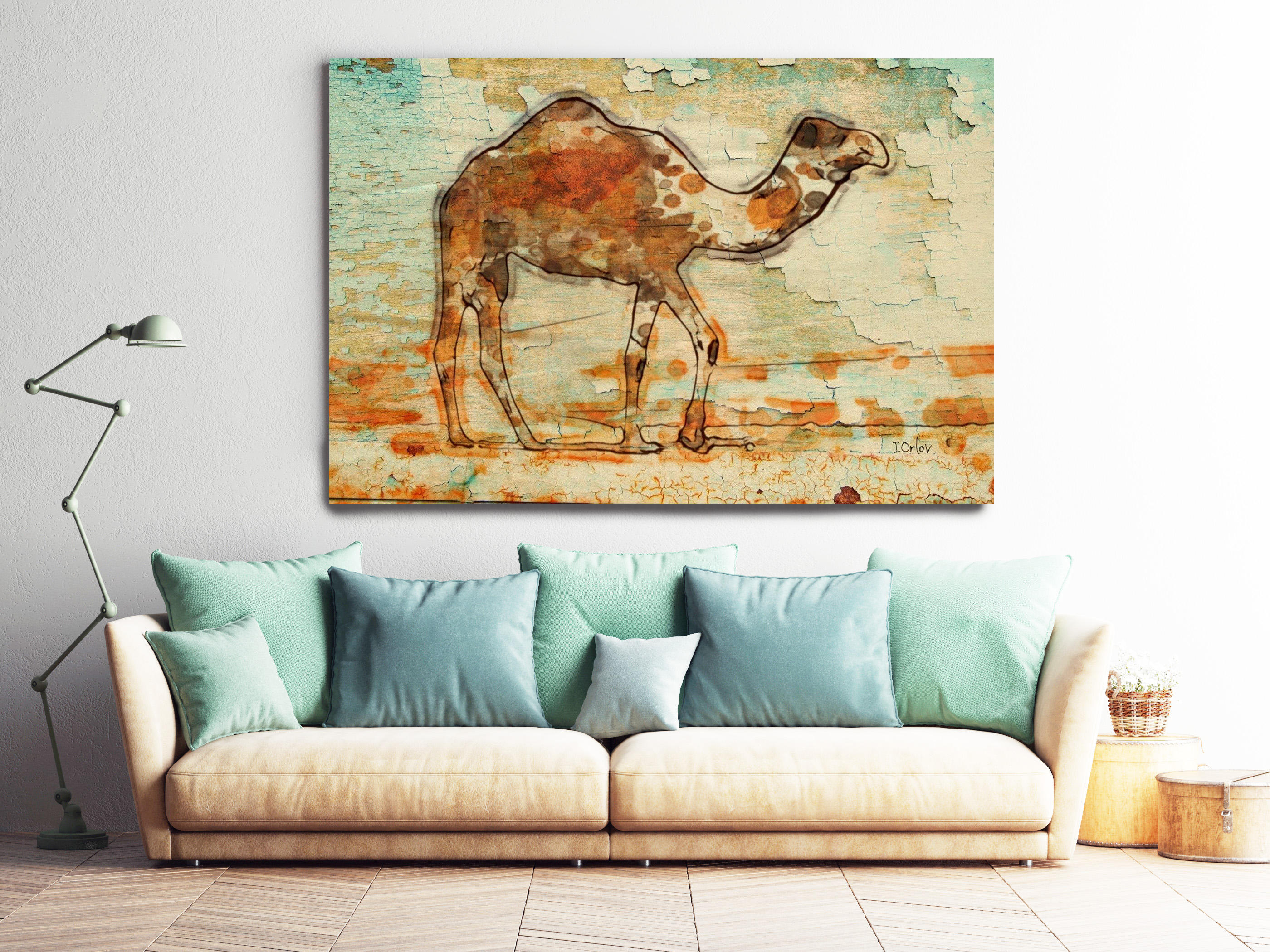 Camel. Camel Rustic Canvas Art Print Teal Brown Beige Camel Etsy
