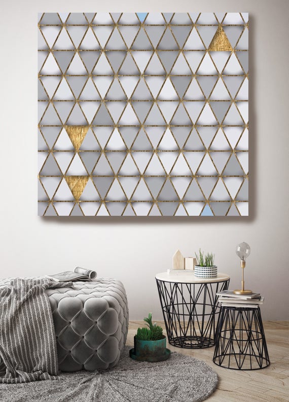 Gray and Gold 4, Extra Large Industrial Geometrical Gray Gold Canvas Art Print Wall Decor, Modern Wall Art up to 48" by Irena Orlov