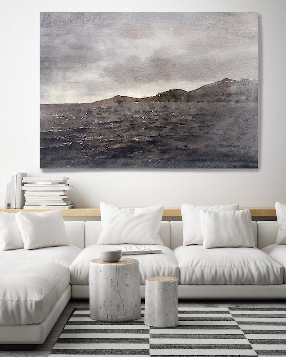 Spring Storm Passing. Huge Rustic Seascape Painting Canvas Art Print, Large Brown Blue Canvas Art Print up to 80" by Irena Orlov