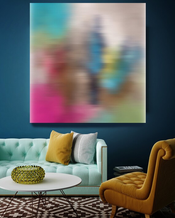 3D Blurred Boundaries - Abstract Expressionism N21. Extra Large Blue Green Pink Abstract Canvas Art Print up to 48" by Irena Orlov