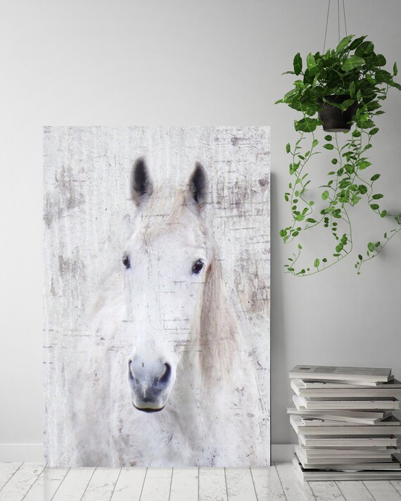White Western Horse Photographic Print. Extra Large Horse, White Grey Rustic Horse, Large Canvas Art Print up to 72" by Irena Orlov