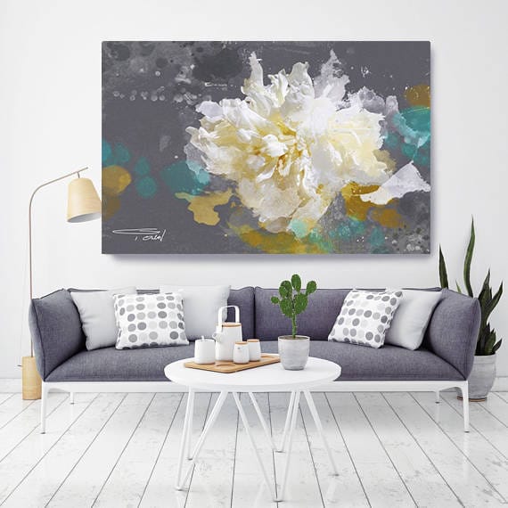 Blow Away on The Wind 91. Floral Painting, White Floral Art, Abstract Floral Contemporary Canvas Art Print up to 72" by Irena Orlov