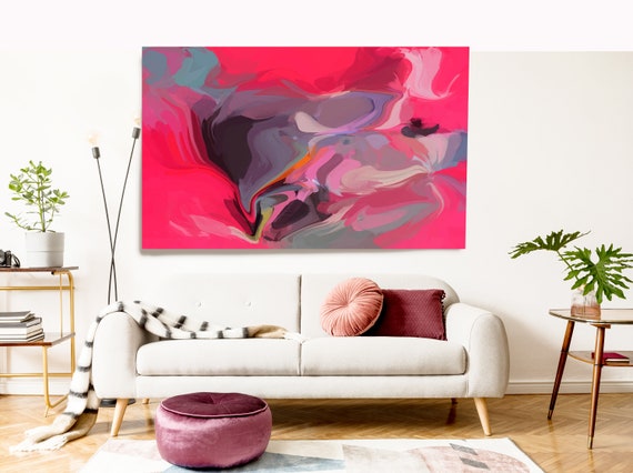 Hot Pink Flow Large Abstract Art, Abstract Canvas Print Large Earthy Warm Abstract Wall Art, Abstract Painting, In action 6
