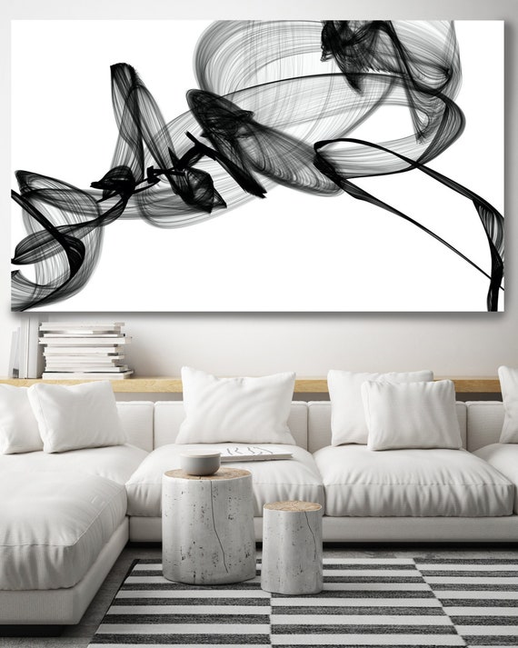 Black white Minimalist Art, Metaphor 96W x 54"H Contemporary New Media Abstract Black And White ArtWork on Canvas, BW Contemporary Artwork