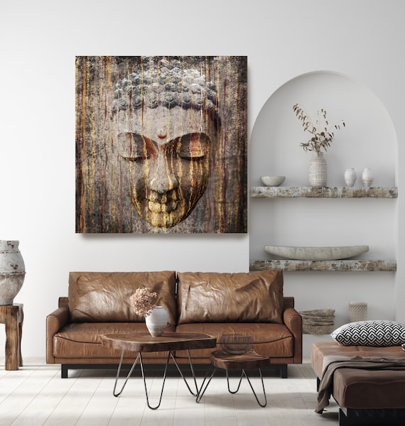 Brown Gold Buddha Painting Canvas Print, Buddha Wall Art, Spiritual Buddha Wall Art, Buddhist art, Zen wall painting, Canvas Wall Art Print