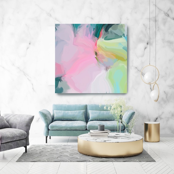 Rightful Climate 2. Mint Pink Abstract Art, Wall Decor, Large Abstract Pink Mint Contemporary Canvas Art Print up to 50" by Irena Orlov